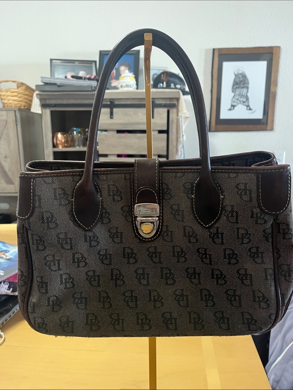 Dooney & Bourke Brown Logo Tote with Dark Brown Trim